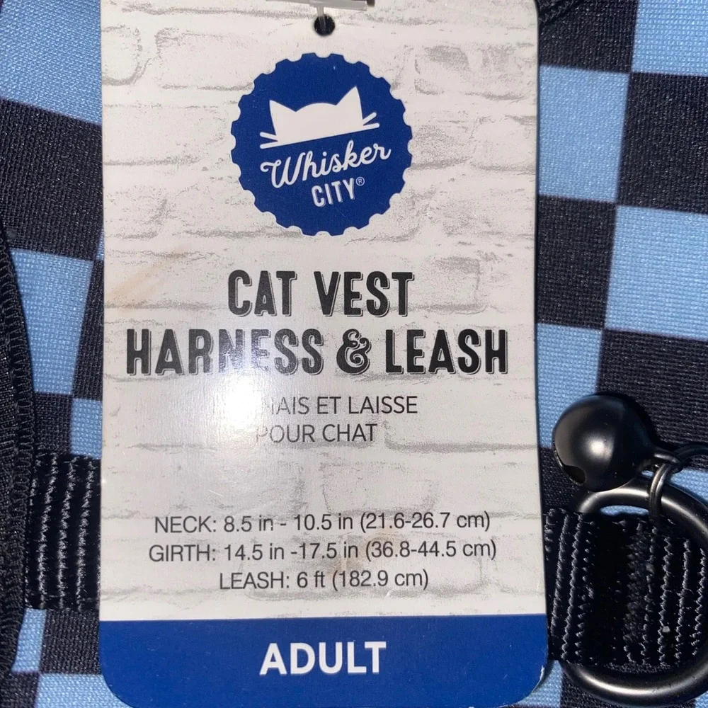 NWT Whisker City Cat Vest Harness Adult Blue Checkered Mesh Padded Buckle Strap